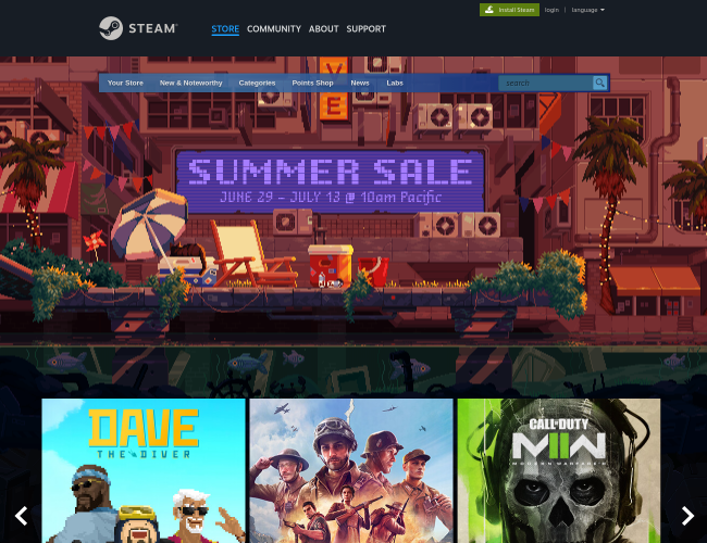Steam官網首頁截圖，僅供參考