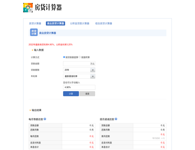 房貸計(jì)算器2022首頁(yè)截圖，僅供參考