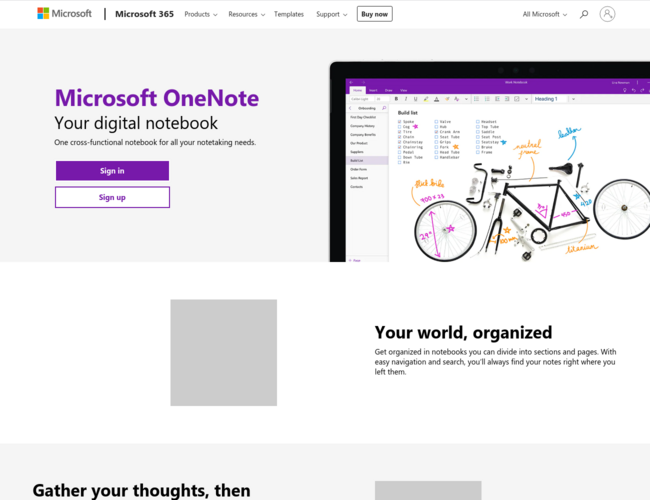 Microsoft OneNote首頁截圖，僅供參考